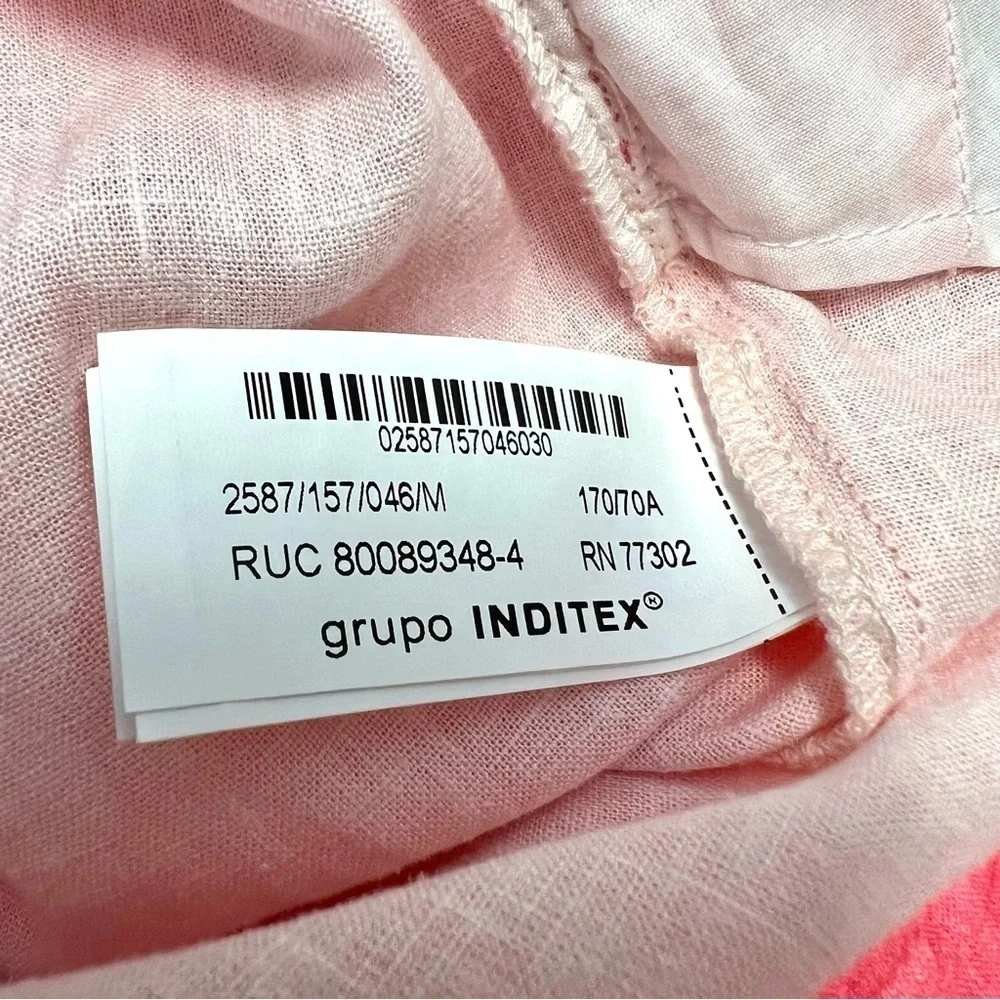 Zara Tie Dye Wide Leg Pants Linen Womens Size M Pink Rustic Hi Waist boho gypsy